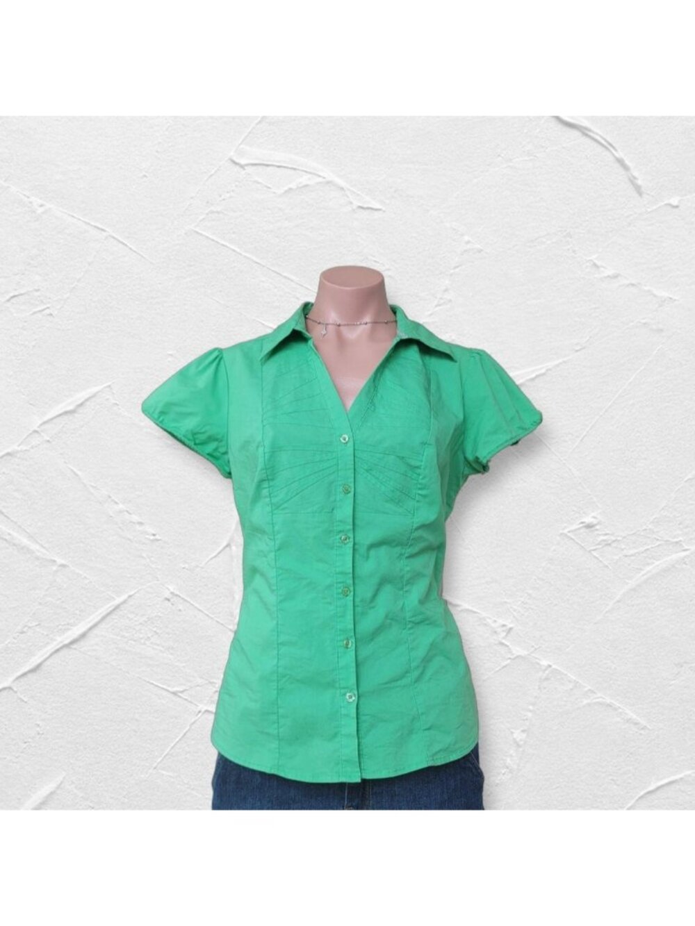 Ricki's Vintage Lime Green Deep V-Neck Short Sleeve Blouse (10)